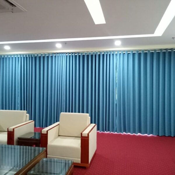 Rèm vải phòng khách màu xanh