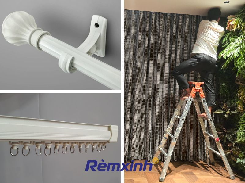 Lắp đặt rèm với thanh treo cao cấp, chắc chắn và thẩm mỹ tinh tế.