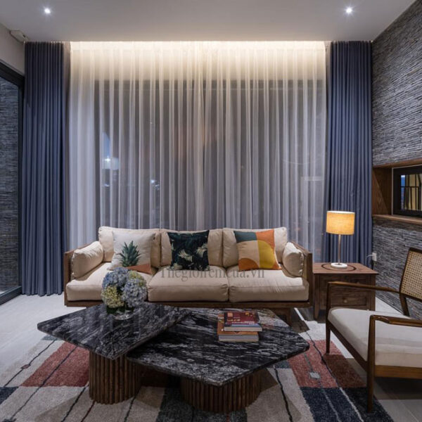 Rèm cửa chính phòng khách 2 lớp đẹp sang trọng hiện đại