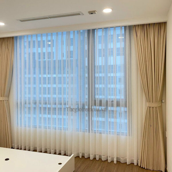 May rèm xếp ly 2 lớp thanh ray âm trần hộp thạch cao