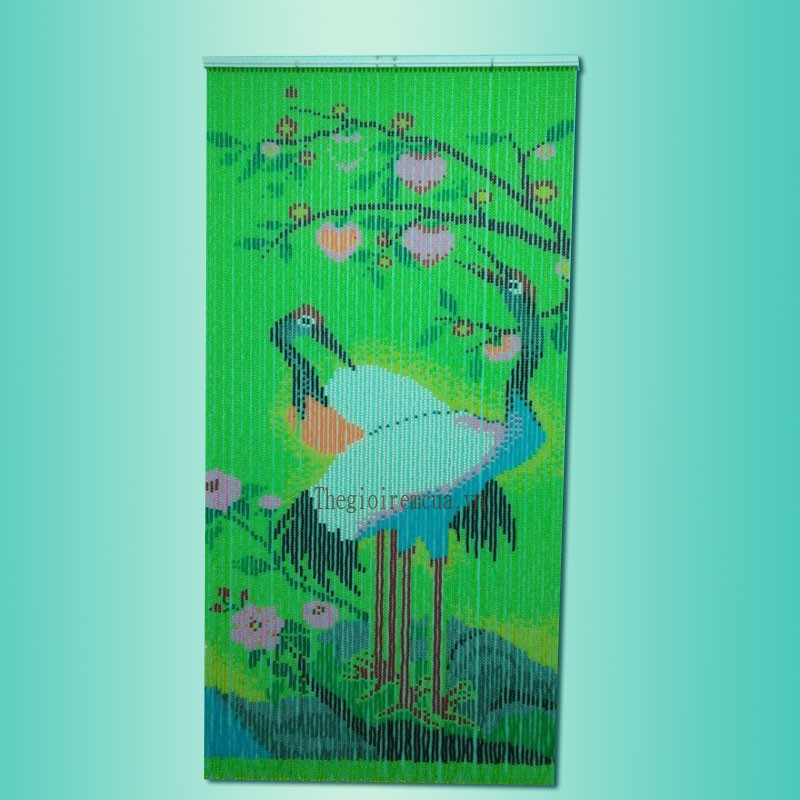 Rèm hạt nhựa tranh song hạc nền chuối Rèm hạt nhựa tranh song hạc nền chuối