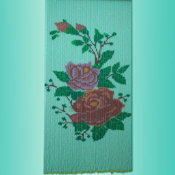 Rèm hạt nhựa tranh bông hồng nền trắng