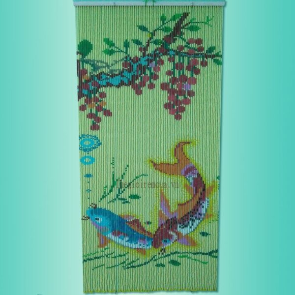 Rèm hạt nhựa tranh con cá nền kem