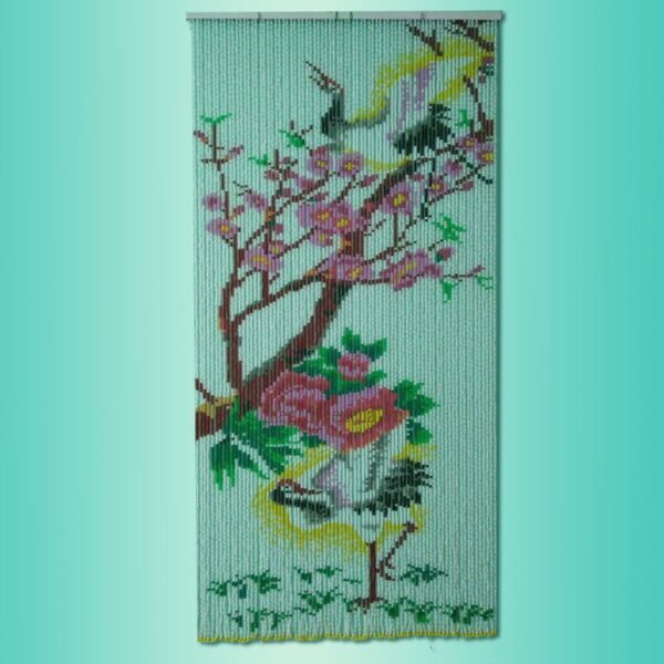 Rèm hạt nhựa tranh con hạc tựa cành mai