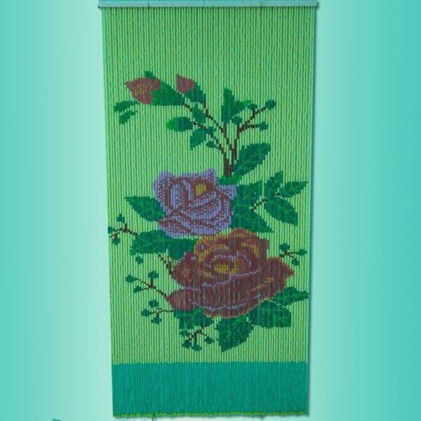 Rèm hạt nhựa tranh hoa hồng nền kem