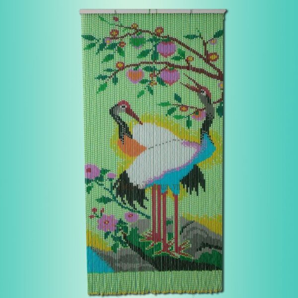 Rèm hạt nhựa tranh song hạc ngự đào tiên