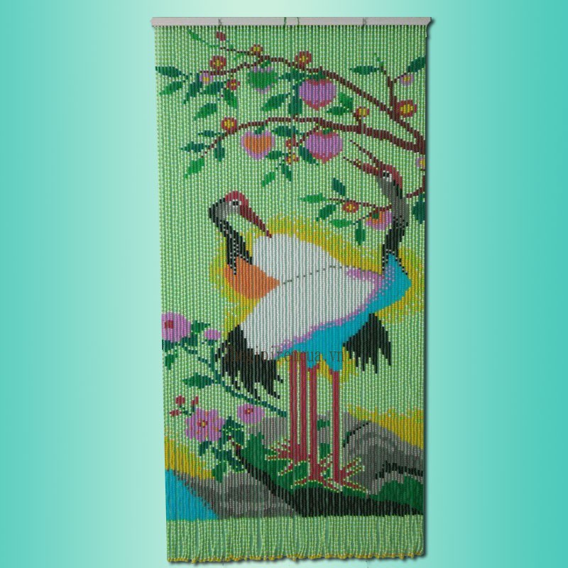 Rèm hạt nhựa tranh song hạc ngự đào tiên Rèm hạt nhựa tranh song hạc ngự đào tiên