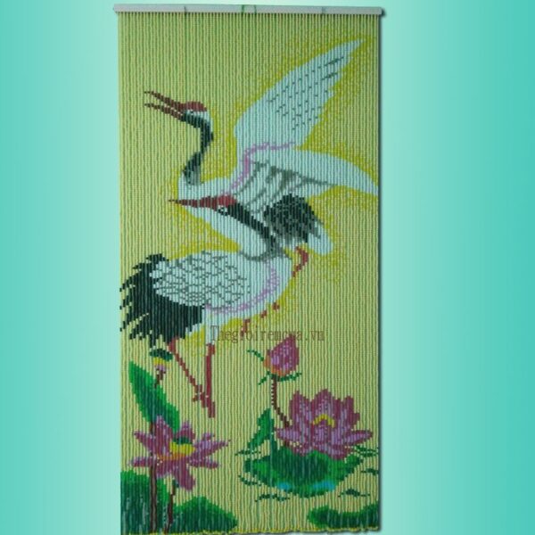 Rèm hạt nhựa tranh hạc bông sen nền kem