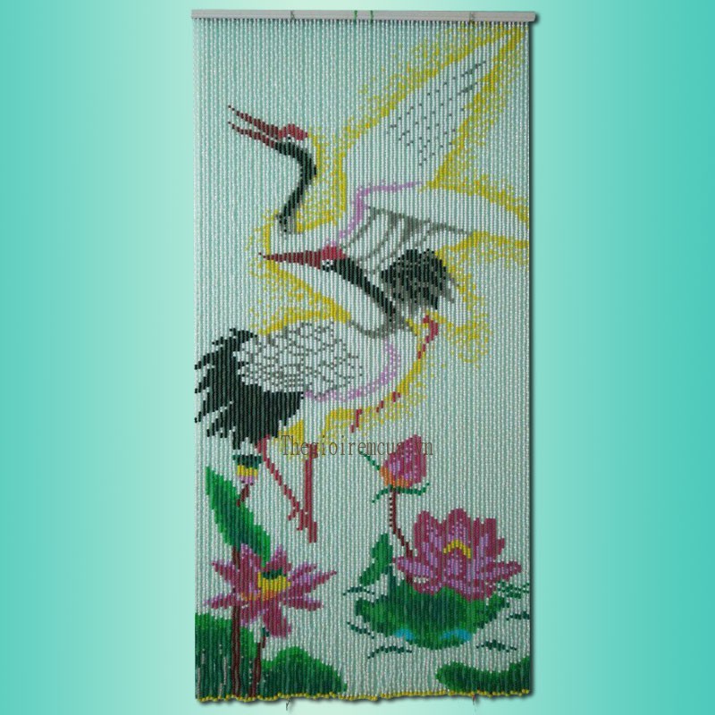 Rèm hạt nhựa tranh hạc bông sen trắng Rèm hạt nhựa tranh hạc bông sen trắng