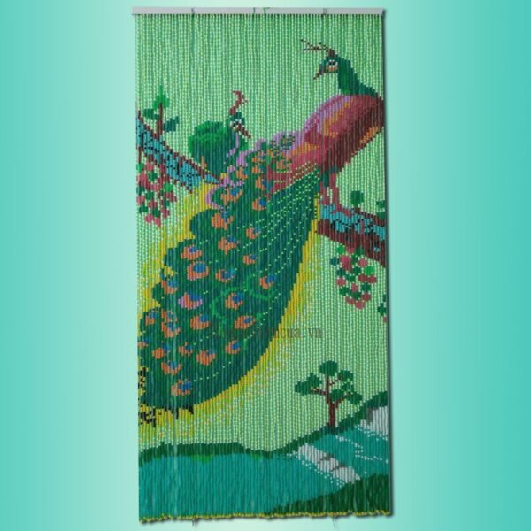 Rèm hạt nhựa tranh con công nền chuối