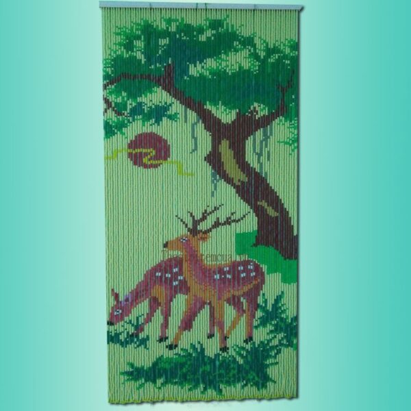 Rèm hạt nhựa tranh con nai nền kem