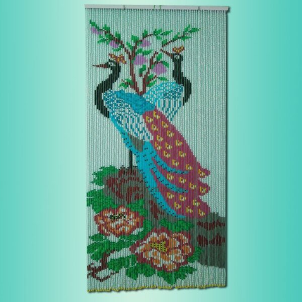 Rèm hạt nhựa tranh song công hoa mẫu đơn