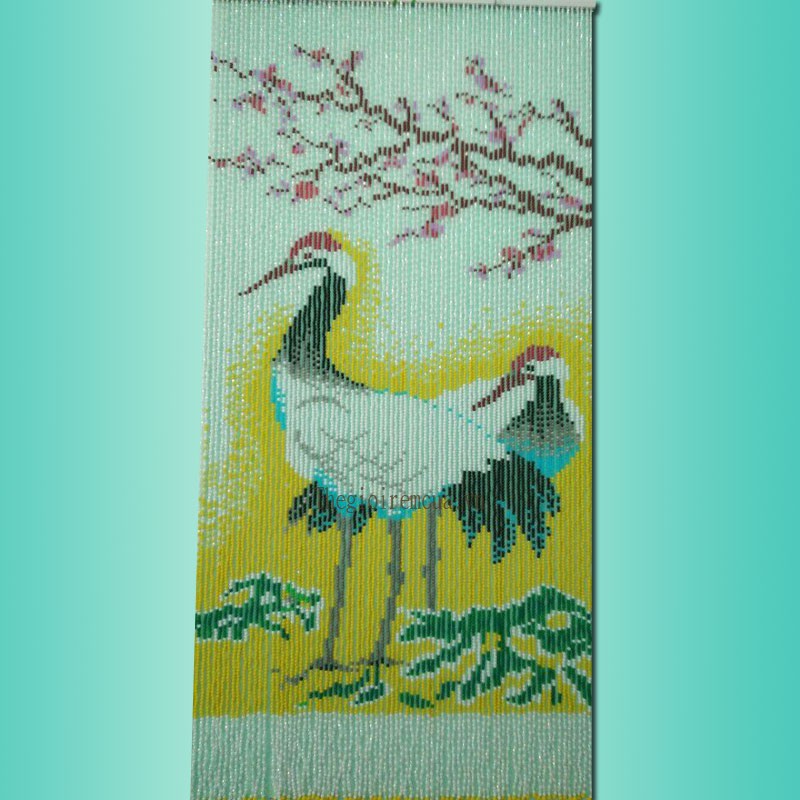 Rèm hạt nhựa tranh song hạc ngự hoa đào Rèm hạt nhựa tranh song hạc ngự hoa đào