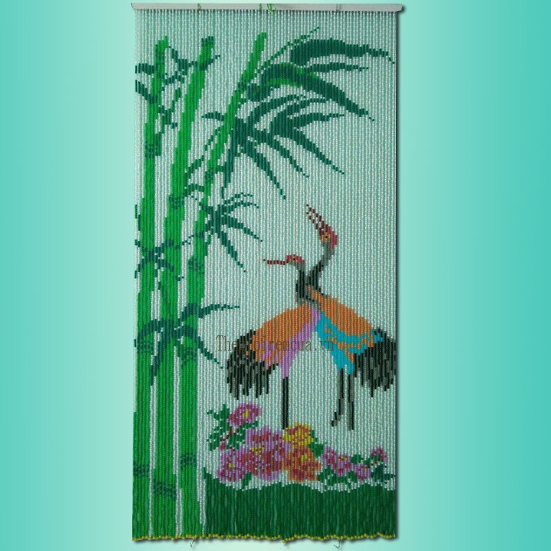 Rèm hạt nhựa tranh song hạc bên lũy tre Rèm hạt nhựa tranh song hạc bên lũy tre