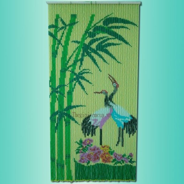 Rèm hạt nhựa tranh hạc trúc nền kem