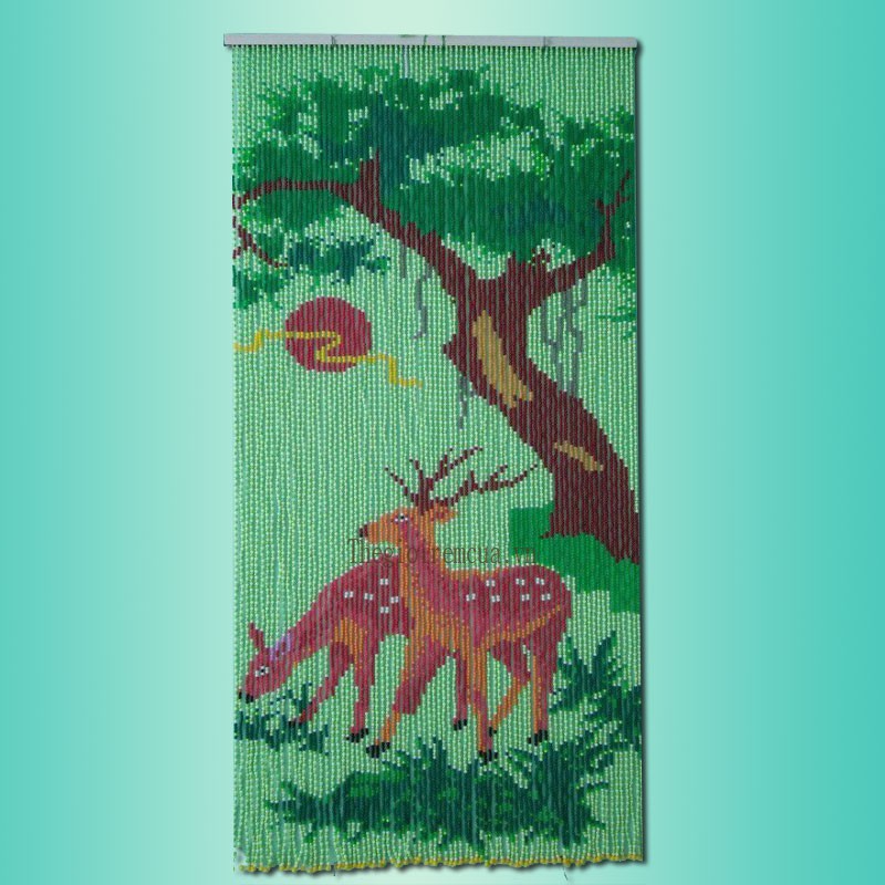 Rèm hạt nhựa tranh nai nền xanh nơ Rèm hạt nhựa tranh nai nền xanh nơ