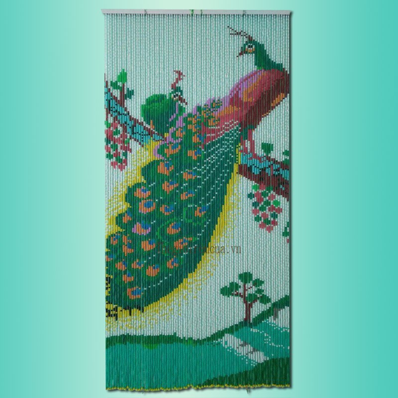 Rèm hạt nhựa tranh con công nền trắng Rèm hạt nhựa tranh con công nền trắng