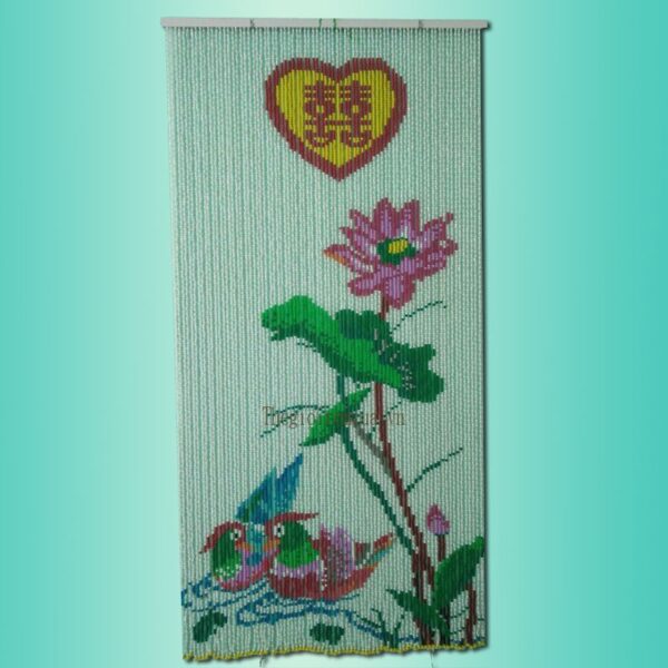 Rèm hạt nhựa tranh bông sen nền trắng