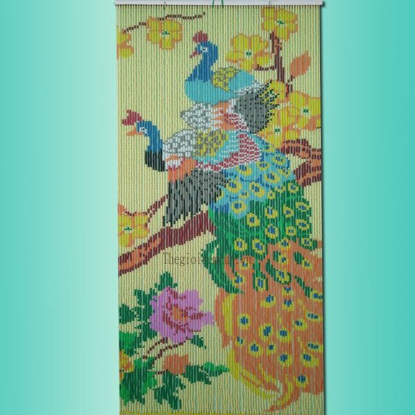 Rèm hạt nhựa tranh công mai nền kem