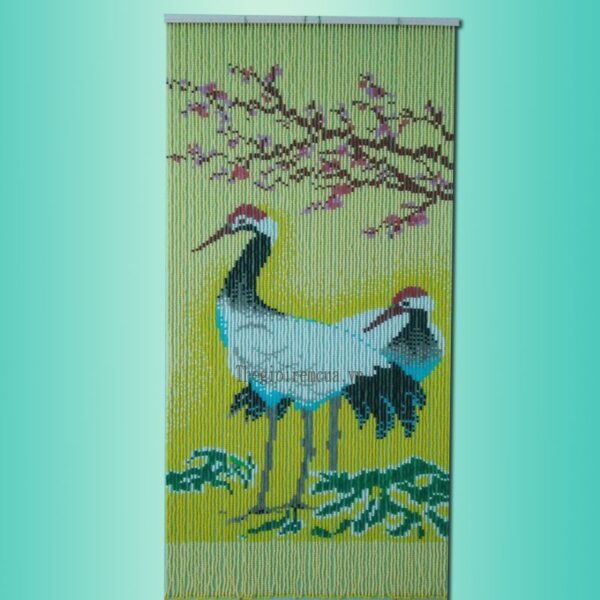 Rèm hạt nhựa tranh con hạc nền vàng